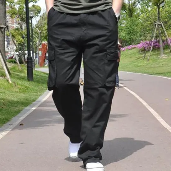 Sale OUKU Men's Cargo Pants Cargo Trousers Baggy Pants Flap Pocket Plain Breathable Outdoor Daily Big and Tall Black Green