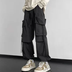 Clearance OUKU Men's Cargo Pants Cargo Trousers Baggy Pants Pocket Drawstring Elastic Waist Plain Comfort Breathable Outdoor Daily Going out Fashion Casual Black Khaki