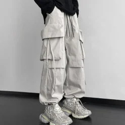 Clearance OUKU Men's Cargo Pants Cargo Trousers Baggy Pants Pocket Drawstring Elastic Waist Plain Comfort Breathable Outdoor Daily Going out Fashion Casual Black Khaki