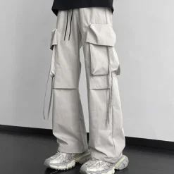 Clearance OUKU Men's Cargo Pants Cargo Trousers Baggy Pants Pocket Drawstring Elastic Waist Plain Comfort Breathable Outdoor Daily Going out Fashion Casual Black Khaki