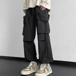 Clearance OUKU Men's Cargo Pants Cargo Trousers Baggy Pants Pocket Drawstring Elastic Waist Plain Comfort Breathable Outdoor Daily Going out Fashion Casual Black Khaki