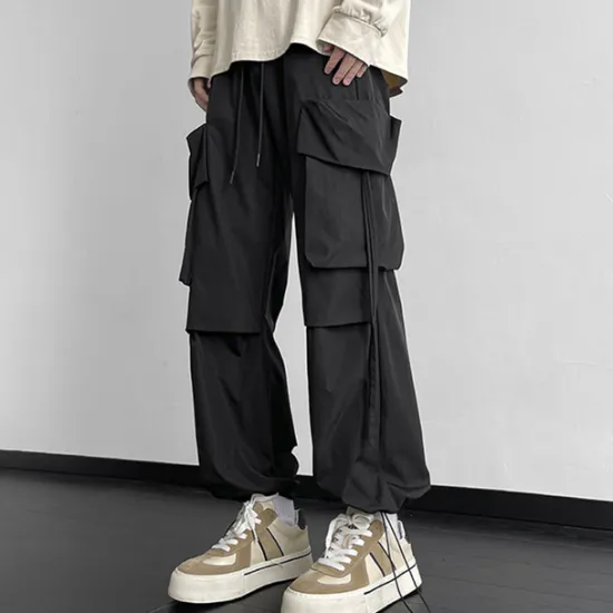 Clearance OUKU Men's Cargo Pants Cargo Trousers Baggy Pants Pocket Drawstring Elastic Waist Plain Comfort Breathable Outdoor Daily Going out Fashion Casual Black Khaki