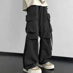 Clearance OUKU Men's Cargo Pants Cargo Trousers Baggy Pants Pocket Drawstring Elastic Waist Plain Comfort Breathable Outdoor Daily Going out Fashion Casual Black Khaki