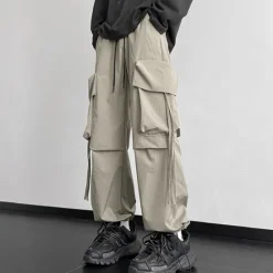 Clearance OUKU Men's Cargo Pants Cargo Trousers Baggy Pants Pocket Drawstring Elastic Waist Plain Comfort Breathable Outdoor Daily Going out Fashion Casual Black Khaki