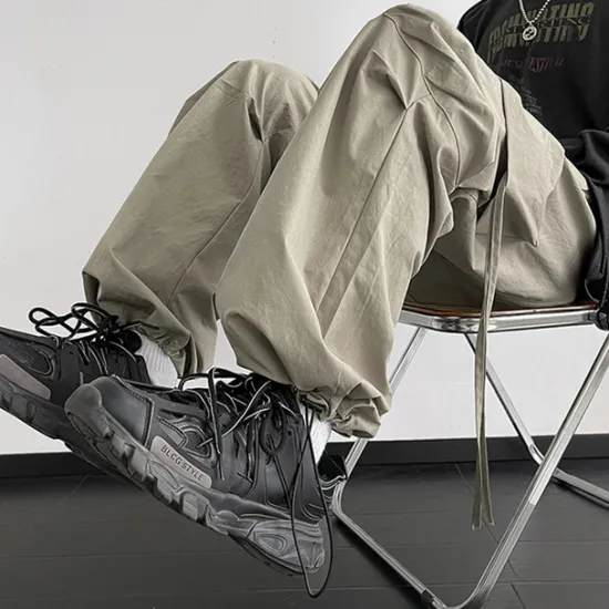 Clearance OUKU Men's Cargo Pants Cargo Trousers Baggy Pants Pocket Drawstring Elastic Waist Plain Comfort Breathable Outdoor Daily Going out Fashion Casual Black Khaki