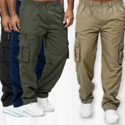 OUKU Men's Cargo Pants Cargo Trousers Combat Trousers Zipper Pocket Solid Color Breathable Quick Dry Daily Streetwear Classic Formal Denim Blue Deep card