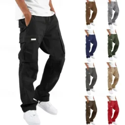 OUKU Men's Cargo Pants Cargo Trousers Drawstring Elastic Waist Multi Pocket Plain Wearable Outdoor Daily Camping & Hiking Fashion Classic Lake blue Black