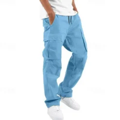 OUKU Men's Cargo Pants Cargo Trousers Drawstring Elastic Waist Multi Pocket Plain Wearable Outdoor Daily Camping & Hiking Fashion Classic Lake blue Black