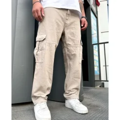 Clearance OUKU Men's Cargo Pants Cargo Trousers Pocket Plain Comfort Breathable Outdoor Daily Going out 100% Cotton Fashion Casual Beige