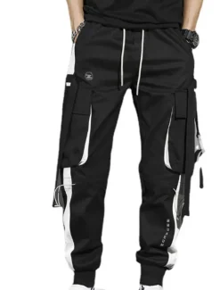 Clearance OUKU Men's Cargo Pants Cargo Trousers Joggers Trousers Cropped Pants Drawstring Elastic Waist Multi Pocket Color Block Comfort Wearable Casual Daily Holiday Sports Fashion Black White
