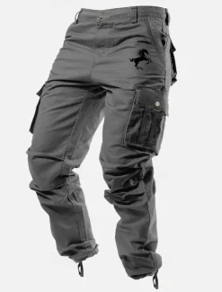 Sale OUKU Men's Cargo Pants Cargo Trousers Work Pants Multi Pocket Graphic Animal Horse Outdoor Full Length Outdoor Sports Outdoor Casual Classic Western Style Yellow Army Green Micro-elastic