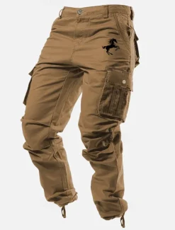 Sale OUKU Men's Cargo Pants Cargo Trousers Work Pants Multi Pocket Graphic Animal Horse Outdoor Full Length Outdoor Sports Outdoor Casual Classic Western Style Yellow Army Green Micro-elastic
