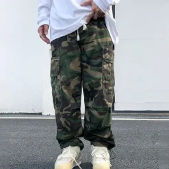 OUKU Men's Cargo Pants Cargo Trousers Trousers Camo Pants Pocket Drawstring Elastic Waist Camouflage Comfort Breathable Outdoor Daily Going out 100% Cotton Fashion Casual Army Green