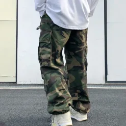 OUKU Men's Cargo Pants Cargo Trousers Trousers Camo Pants Pocket Drawstring Elastic Waist Camouflage Comfort Breathable Outdoor Daily Going out 100% Cotton Fashion Casual Army Green