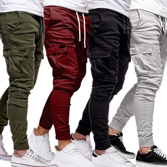 Clearance OUKU Men's Cargo Pants Cargo Trousers Joggers Trousers Elastic Waist Flap Pocket Solid Color Going out Weekend Streetwear Stylish Black Red