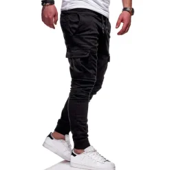 Clearance OUKU Men's Cargo Pants Cargo Trousers Joggers Trousers Elastic Waist Flap Pocket Solid Color Going out Weekend Streetwear Stylish Black Red
