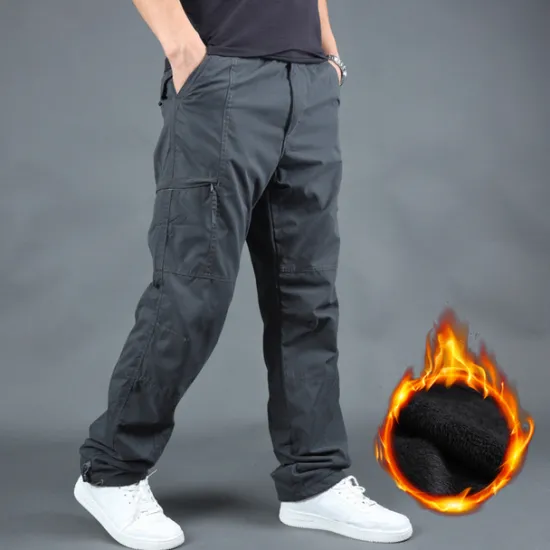 Sale OUKU Men's Cargo Pants Cargo Trousers Work Pants Zip Leg Solid Color Thermal Warm Fleece Lining Weekend Streetwear Casual Formal ArmyGreen Black