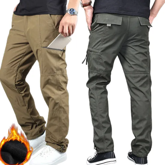 Sale OUKU Men's Cargo Pants Cargo Trousers Work Pants Zip Leg Solid Color Thermal Warm Fleece Lining Weekend Streetwear Casual Formal ArmyGreen Black