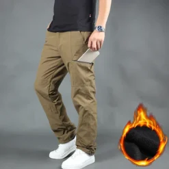 Sale OUKU Men's Cargo Pants Cargo Trousers Work Pants Zip Leg Solid Color Thermal Warm Fleece Lining Weekend Streetwear Casual Formal ArmyGreen Black