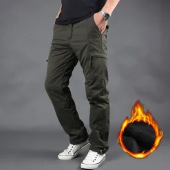 Sale OUKU Men's Cargo Pants Cargo Trousers Work Pants Zip Leg Solid Color Thermal Warm Fleece Lining Weekend Streetwear Casual Formal ArmyGreen Black