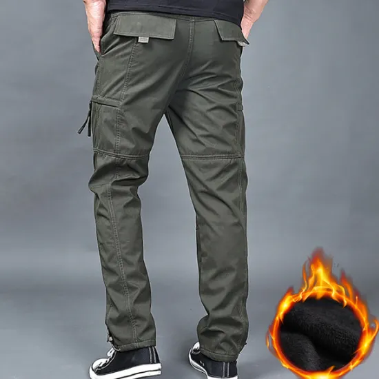 Sale OUKU Men's Cargo Pants Cargo Trousers Work Pants Zip Leg Solid Color Thermal Warm Fleece Lining Weekend Streetwear Casual Formal ArmyGreen Black