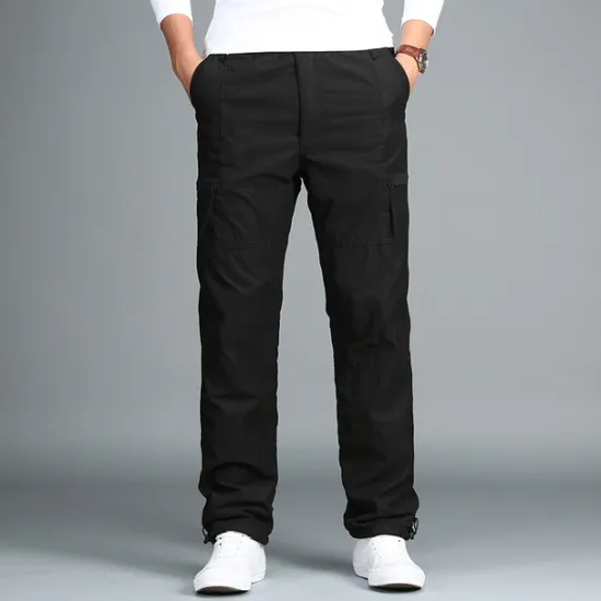 Sale OUKU Men's Cargo Pants Cargo Trousers Work Pants Zip Leg Solid Color Thermal Warm Fleece Lining Weekend Streetwear Casual Formal ArmyGreen Black