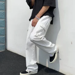 Clearance OUKU Men's Cargo Pants Cargo Trousers Elastic Waist Multi Pocket Solid Color Daily Weekend Streetwear Stylish Black White