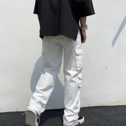 Clearance OUKU Men's Cargo Pants Cargo Trousers Elastic Waist Multi Pocket Solid Color Daily Weekend Streetwear Stylish Black White