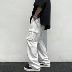 Clearance OUKU Men's Cargo Pants Cargo Trousers Elastic Waist Multi Pocket Solid Color Daily Weekend Streetwear Stylish Black White