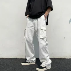 Clearance OUKU Men's Cargo Pants Cargo Trousers Elastic Waist Multi Pocket Solid Color Daily Weekend Streetwear Stylish Black White