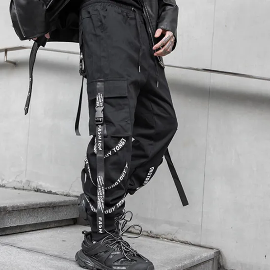 Clearance OUKU Men's Cargo Pants Cargo Trousers Techwear Pocket Drawstring Plain Comfort Breathable Outdoor Daily Going out Fashion Casual Micro-elastic Black