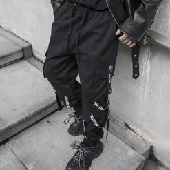 Clearance OUKU Men's Cargo Pants Cargo Trousers Techwear Pocket Drawstring Plain Comfort Breathable Outdoor Daily Going out Fashion Casual Micro-elastic Black