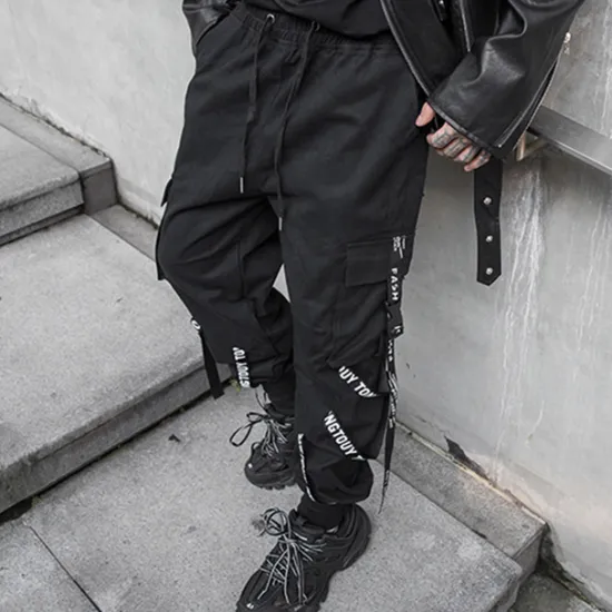 Clearance OUKU Men's Cargo Pants Cargo Trousers Techwear Pocket Drawstring Plain Comfort Breathable Outdoor Daily Going out Fashion Casual Micro-elastic Black