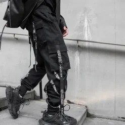 Clearance OUKU Men's Cargo Pants Cargo Trousers Techwear Pocket Drawstring Plain Comfort Breathable Outdoor Daily Going out Fashion Casual Micro-elastic Black
