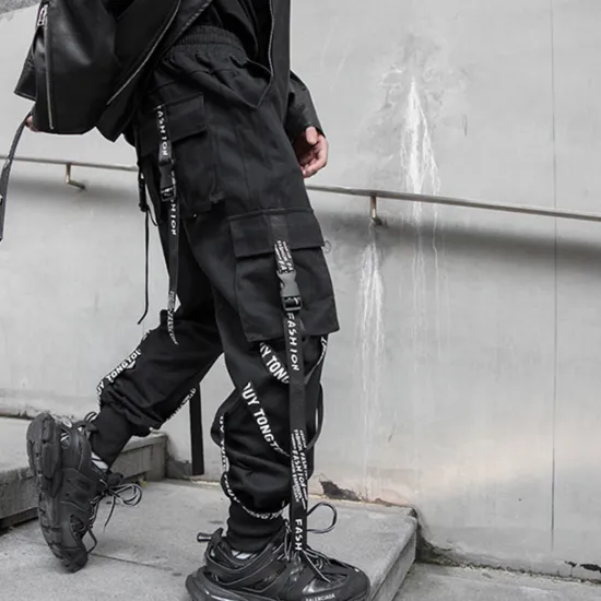 Clearance OUKU Men's Cargo Pants Cargo Trousers Techwear Pocket Drawstring Plain Comfort Breathable Outdoor Daily Going out Fashion Casual Micro-elastic Black