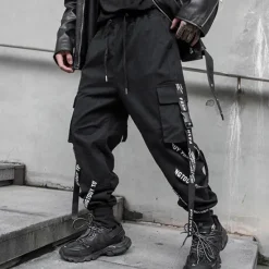 Clearance OUKU Men's Cargo Pants Cargo Trousers Techwear Pocket Drawstring Plain Comfort Breathable Outdoor Daily Going out Fashion Casual Micro-elastic Black
