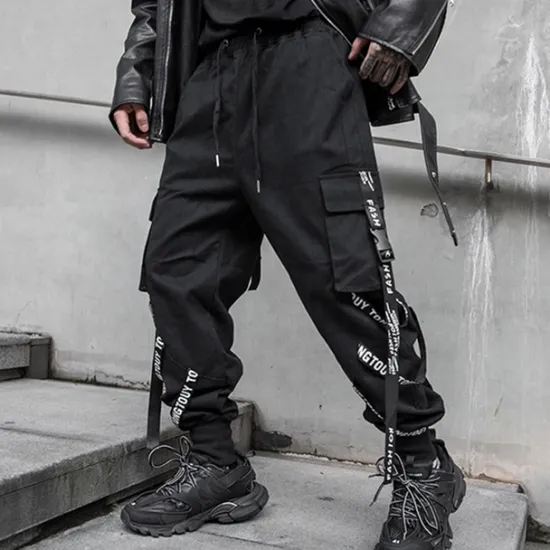 Clearance OUKU Men's Cargo Pants Cargo Trousers Techwear Pocket Drawstring Plain Comfort Breathable Outdoor Daily Going out Fashion Casual Micro-elastic Black