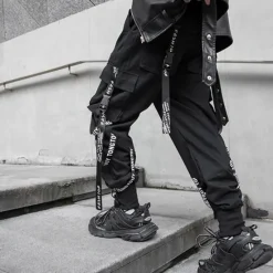Clearance OUKU Men's Cargo Pants Cargo Trousers Techwear Pocket Drawstring Plain Comfort Breathable Outdoor Daily Going out Fashion Casual Micro-elastic Black