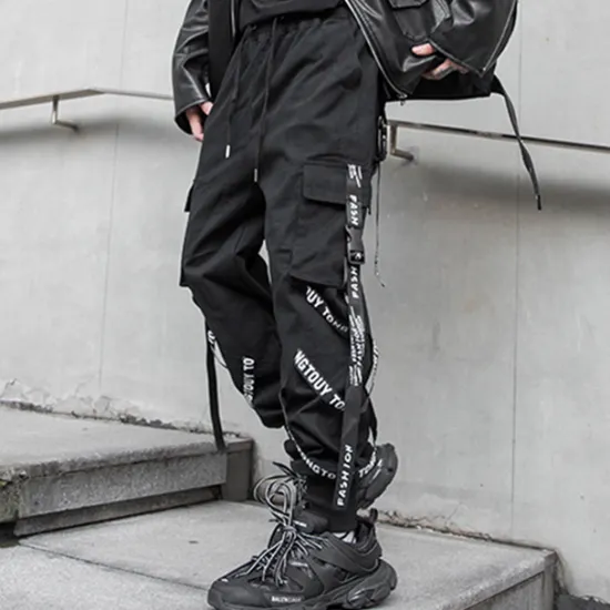 Clearance OUKU Men's Cargo Pants Cargo Trousers Techwear Pocket Drawstring Plain Comfort Breathable Outdoor Daily Going out Fashion Casual Micro-elastic Black