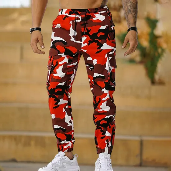 Online OUKU Men's Cargo Pants Cargo Trousers Joggers Camo Pants Pocket Camouflage Comfort Breathable Outdoor Daily Going out Cotton Blend Fashion Casual White Red