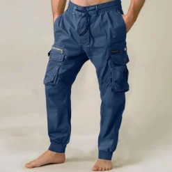 Outlet OUKU Men's Cargo Pants Cargo Trousers Joggers Trousers Drawstring Elastic Waist Multi Pocket Plain Breathable Outdoor Full Length Casual Daily Going out Casual Tactical Black Royal Blue Micro-elastic
