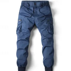 Outlet OUKU Men's Cargo Pants Cargo Trousers Joggers Trousers Drawstring Elastic Waist Multi Pocket Plain Breathable Outdoor Full Length Casual Daily Going out Casual Tactical Black Royal Blue Micro-elastic
