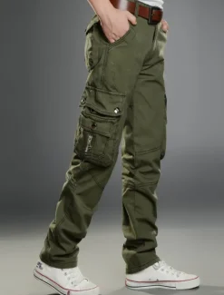 Hot OUKU Men's Cargo Pants Cargo Trousers Trousers Work Pants Multi Pocket Solid Color Plaid Comfort Breathable Full Length Formal Business Cotton 100% Cotton Casual Slim ArmyGreen Black Stretchy