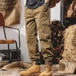 Online OUKU Men's Cargo Pants Cargo Trousers Techwear Pocket Drawstring Elastic Waist Plain Comfort Breathable Outdoor Daily Going out Fashion Casual Black Camel
