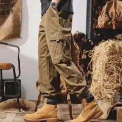Online OUKU Men's Cargo Pants Cargo Trousers Techwear Pocket Drawstring Elastic Waist Plain Comfort Breathable Outdoor Daily Going out Fashion Casual Black Camel