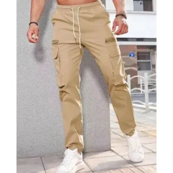 Hot OUKU Men's Cargo Pants Cargo Trousers Pocket Drawstring Elastic Waist Plain Comfort Breathable Outdoor Daily Going out Fashion Casual Dark Khaki Black