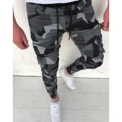 OUKU Men's Cargo Pants Cargo Trousers Joggers Trousers Camo Pants Drawstring Elastic Waist Classic Camouflage Comfort Soft Full Length Daily Sports Stylish Casual Camouflage Dark Gray Micro-elastic