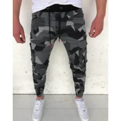 OUKU Men's Cargo Pants Cargo Trousers Joggers Trousers Camo Pants Drawstring Elastic Waist Classic Camouflage Comfort Soft Full Length Daily Sports Stylish Casual Camouflage Dark Gray Micro-elastic