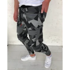OUKU Men's Cargo Pants Cargo Trousers Joggers Trousers Camo Pants Drawstring Elastic Waist Classic Camouflage Comfort Soft Full Length Daily Sports Stylish Casual Camouflage Dark Gray Micro-elastic