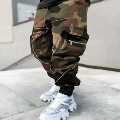 Online OUKU Men's Cargo Pants Cargo Trousers Trousers Harem Pants Elastic Waist Knitted Cashew nuts Sports Full Length Casual Daily Casual Loose Fit Black Army Green Micro-elastic